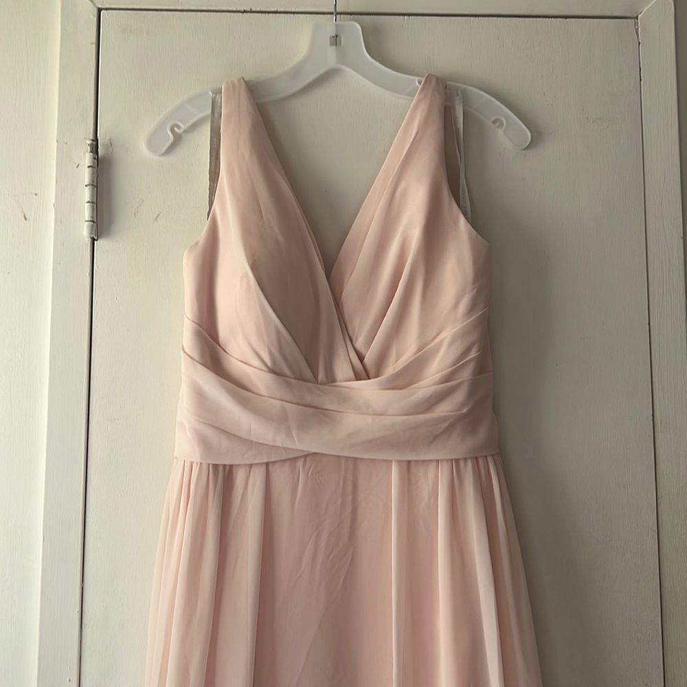 Soft baby pink long gown. Size 12 with a zip up back and silky sash